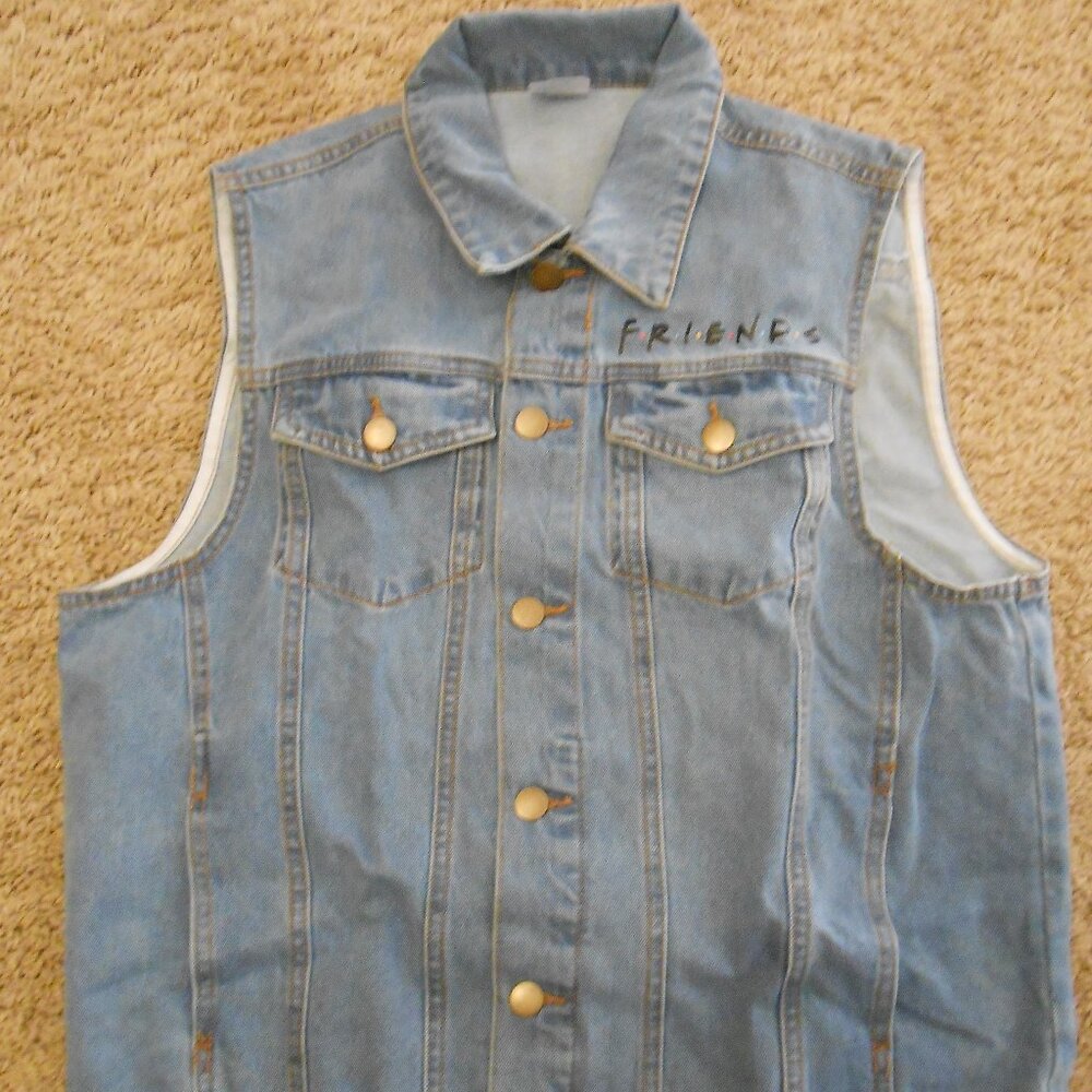 Friends The Television Series Denim Sleeveless Vest, Size Small, Culture Fly